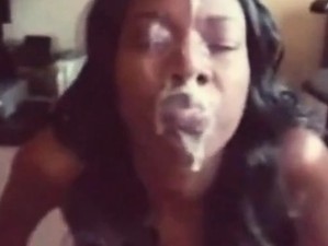 Amateur ebony bukkake on floor