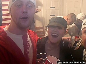 Brunette teen girl gets wild and dirty at a private party